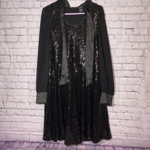 Torrid Size 16 Sylvia Mollie Black Tie Neck Sequin Cocktail Formal Mini Dress